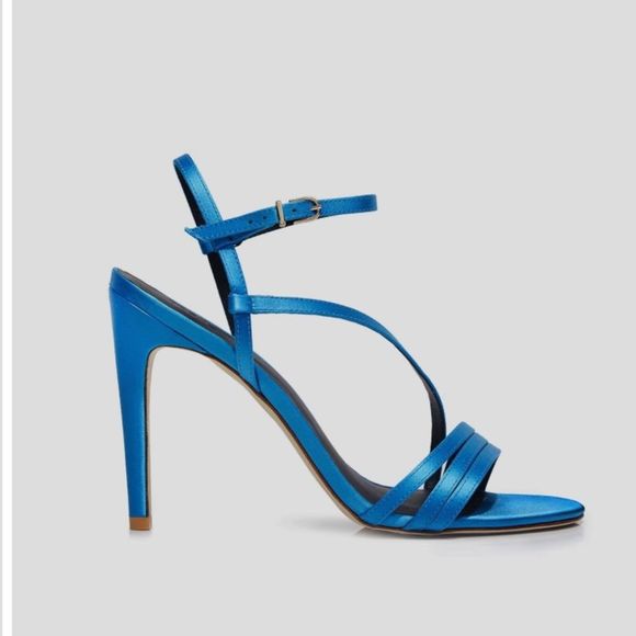 Tibi Vivian Satin Strappy Sandal Heels in Blue Orchid Size 7 - Picture 2 of 12